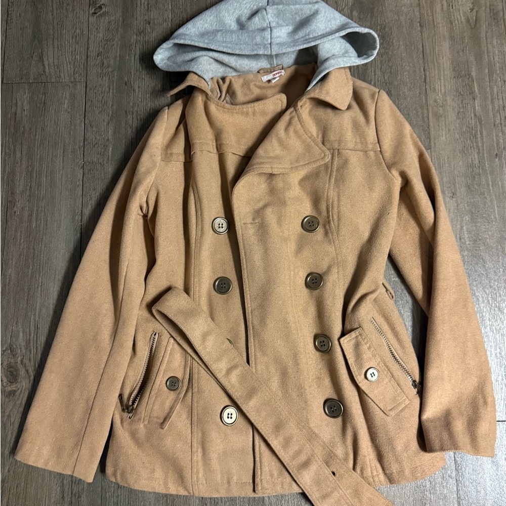 Women's Tan Hooded Peacoat